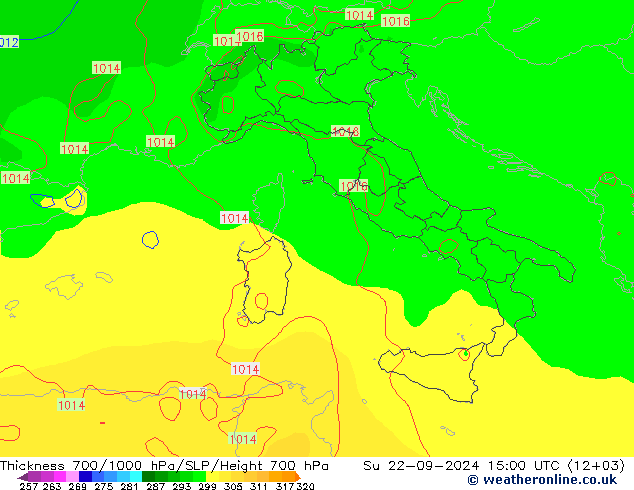 700-1000 hPa Kalınlığı GFS Paz 22.09.2024 15 UTC