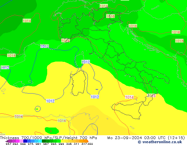 700-1000 hPa Kalınlığı GFS Pzt 23.09.2024 03 UTC