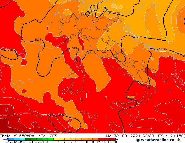 Theta-W 850hPa GFS  30.09.2024 00 UTC