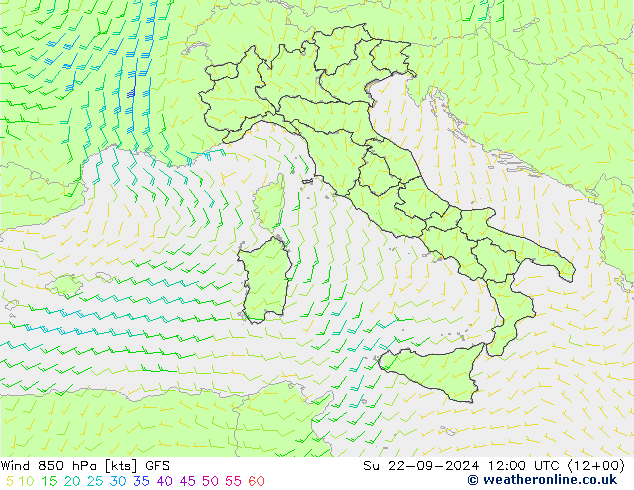 Wind 850 hPa GFS So 22.09.2024 12 UTC