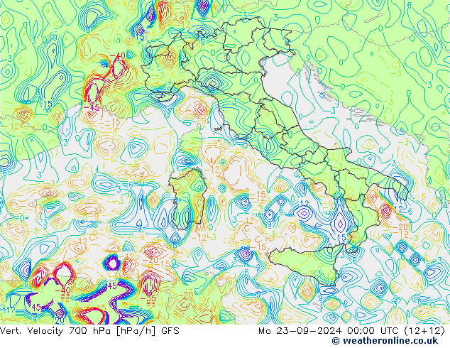 Vert. Velocity 700 hPa GFS lun 23.09.2024 00 UTC