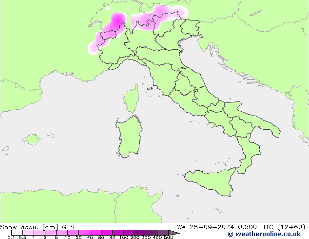 Totale sneeuw GFS wo 25.09.2024 00 UTC