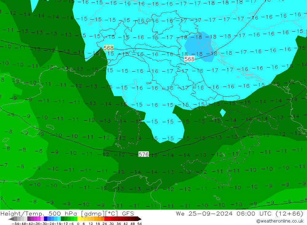 Yükseklik/Sıc. 500 hPa GFS Çar 25.09.2024 06 UTC