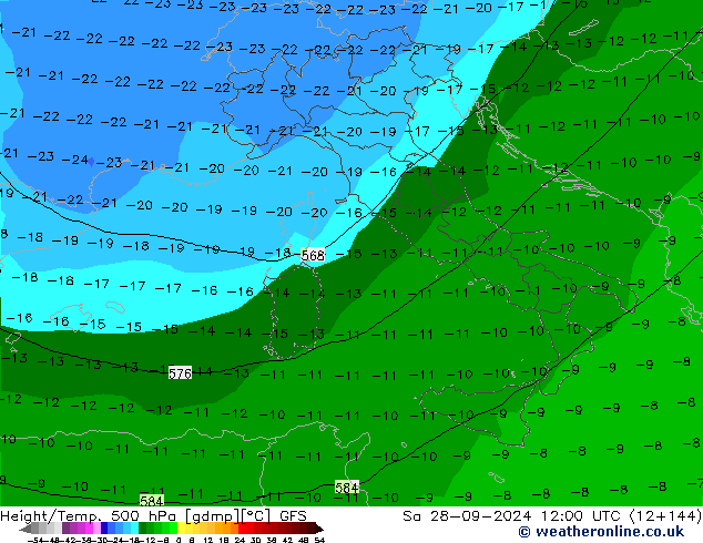 Z500/Rain (+SLP)/Z850 GFS Sa 28.09.2024 12 UTC