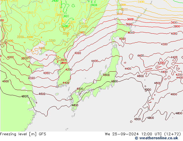 Freezing level GFS St 25.09.2024 12 UTC