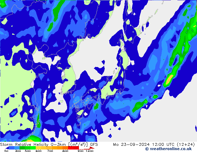 Storm Relative Helicity GFS Seg 23.09.2024 12 UTC