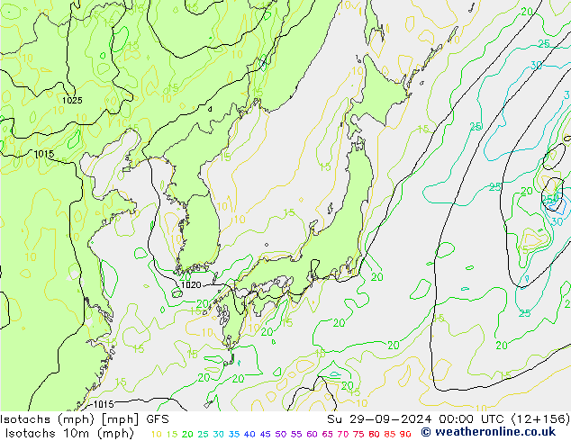 Isotachs (mph) GFS Su 29.09.2024 00 UTC