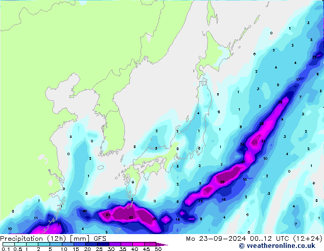 Precipitazione (12h) GFS lun 23.09.2024 12 UTC