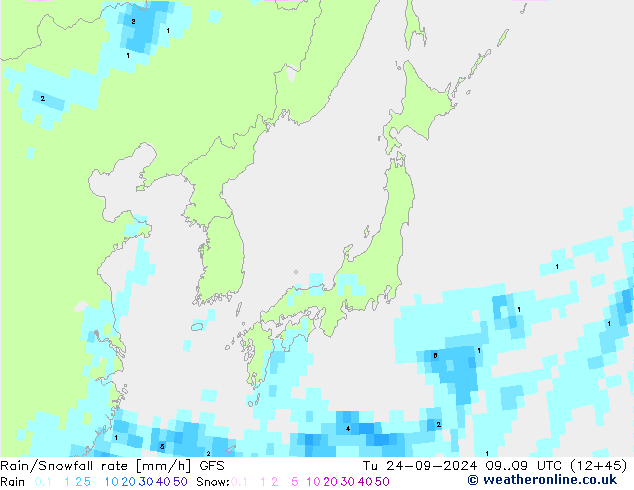 Rain/Snowfall rate GFS mar 24.09.2024 09 UTC