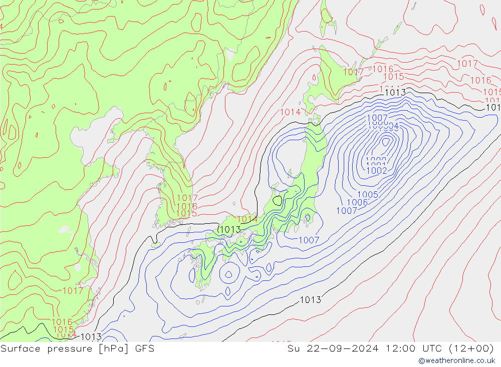 Surface pressure GFS Su 22.09.2024 12 UTC