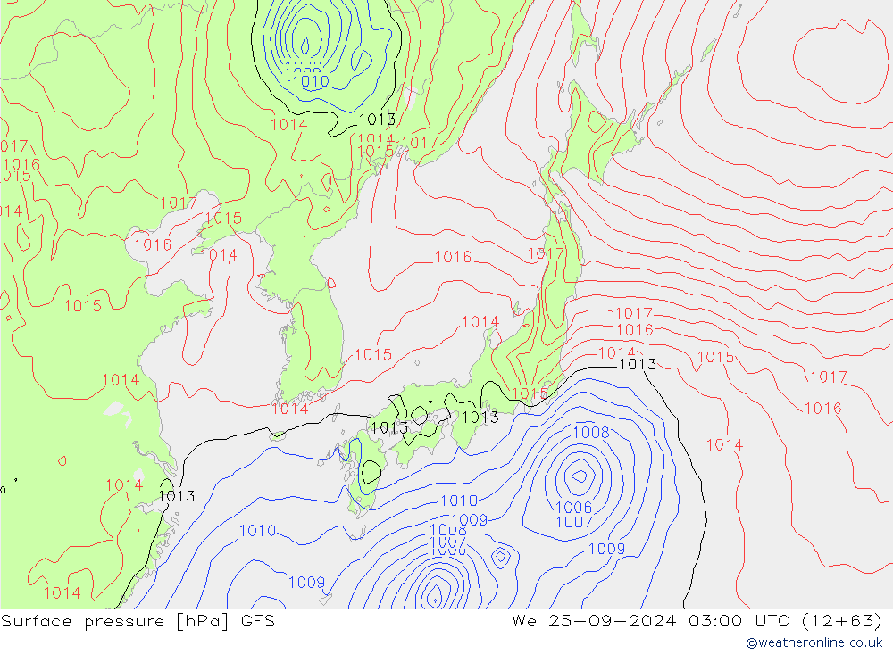 Pressione al suolo GFS mer 25.09.2024 03 UTC