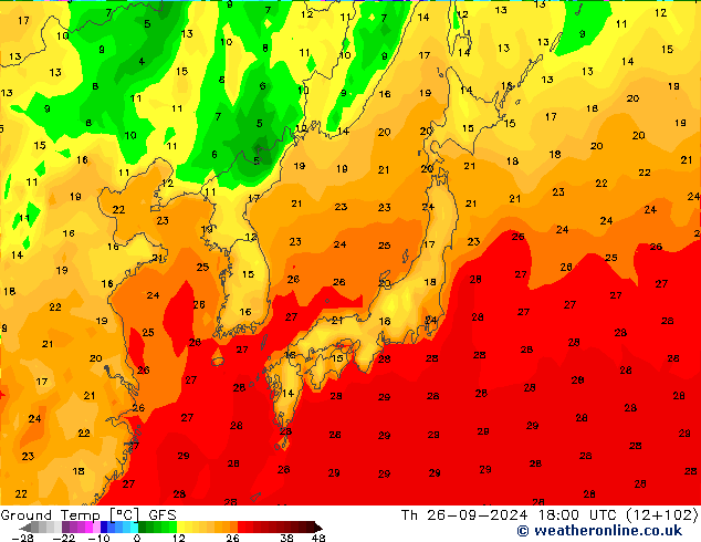 Topraküstü en düşük Sıc. GFS Per 26.09.2024 18 UTC