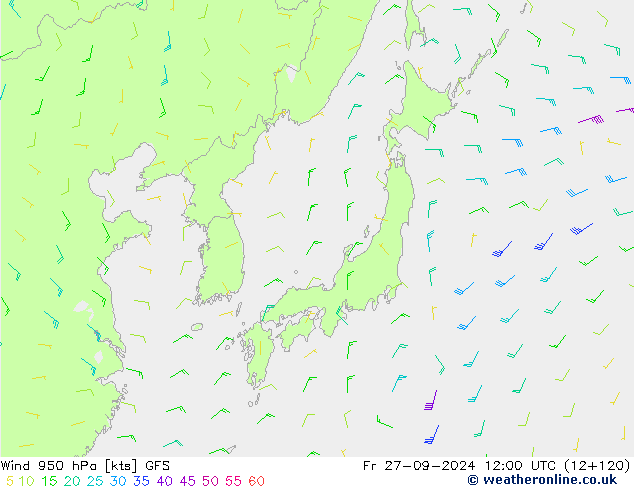 Wind 950 hPa GFS Fr 27.09.2024 12 GMT