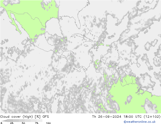 Cloud cover (high) GFS Th 26.09.2024 18 UTC