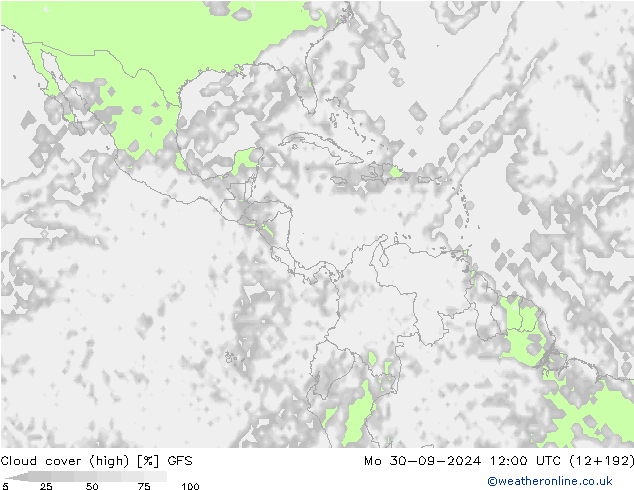 Cloud cover (high) GFS Mo 30.09.2024 12 UTC