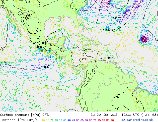 Isotachs (kph) GFS Ne 29.09.2024 12 UTC