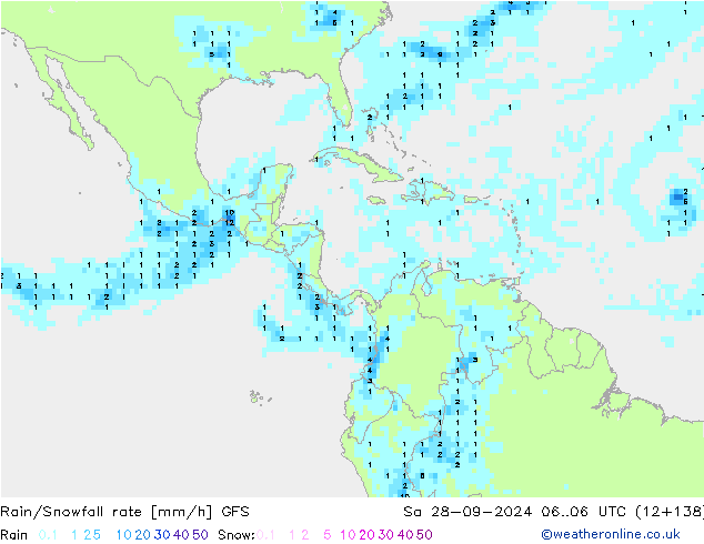 Rain/Snowfall rate GFS so. 28.09.2024 06 UTC