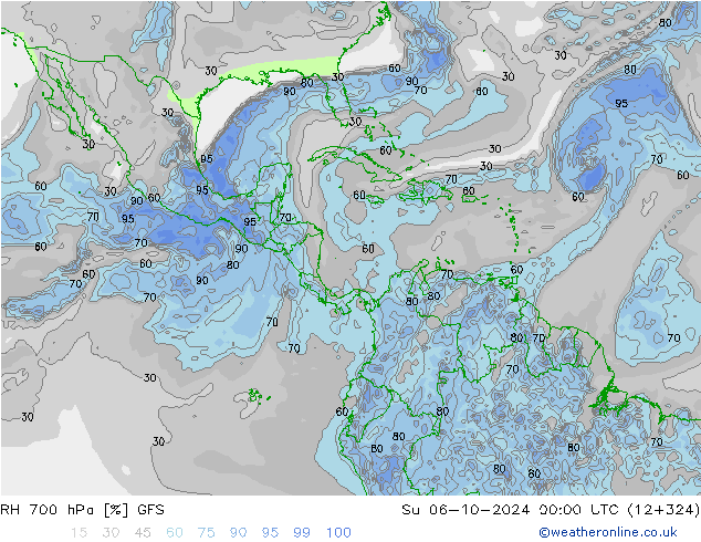 Humidité rel. 700 hPa GFS dim 06.10.2024 00 UTC