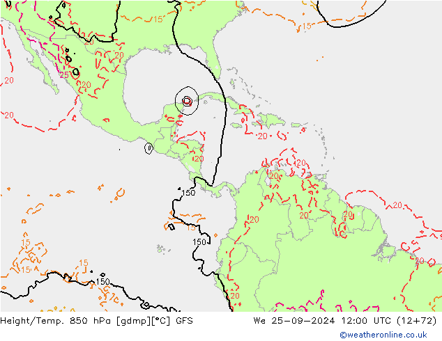 Height/Temp. 850 hPa GFS We 25.09.2024 12 UTC