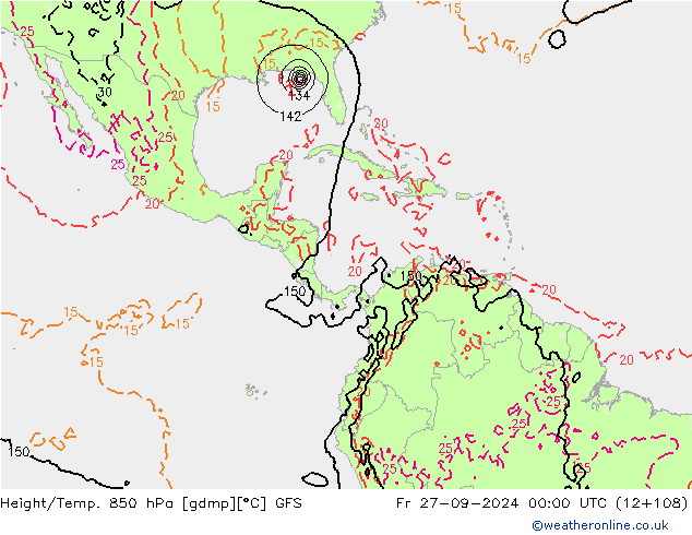 Height/Temp. 850 hPa GFS  27.09.2024 00 UTC