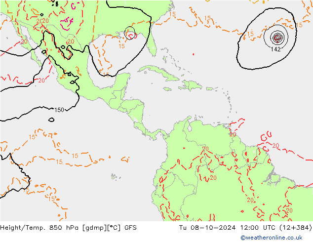 Z500/Rain (+SLP)/Z850 GFS Tu 08.10.2024 12 UTC