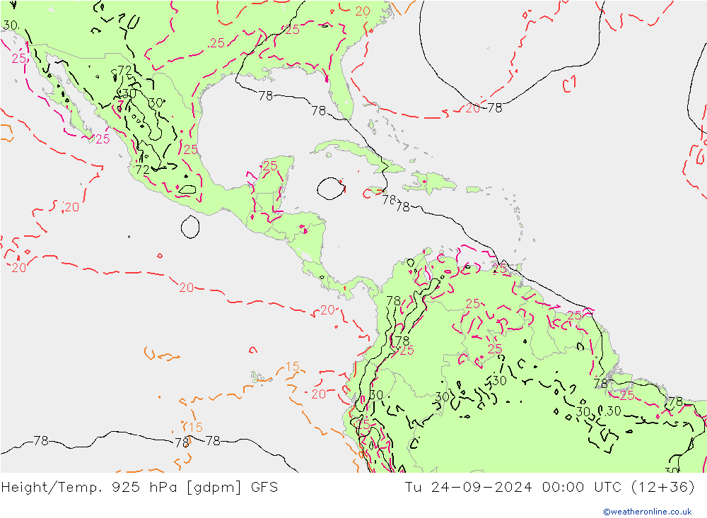 Height/Temp. 925 hPa GFS Ter 24.09.2024 00 UTC