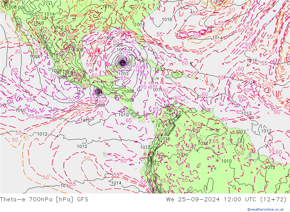 Theta-e 700hPa GFS Çar 25.09.2024 12 UTC