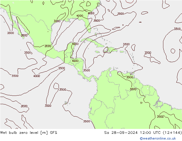 Wet bulb zero level GFS Sa 28.09.2024 12 UTC