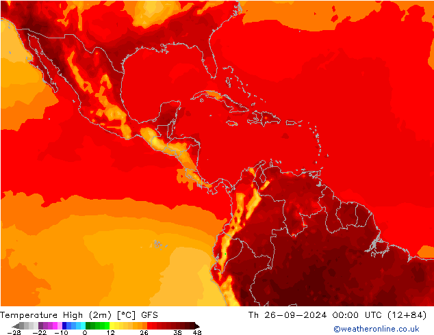 Temperature High (2m) GFS Th 26.09.2024 00 UTC