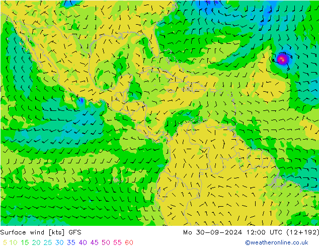 Surface wind GFS Mo 30.09.2024 12 UTC