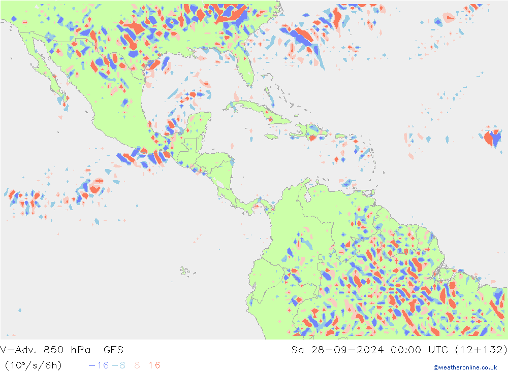 V-Adv. 850 hPa GFS sáb 28.09.2024 00 UTC