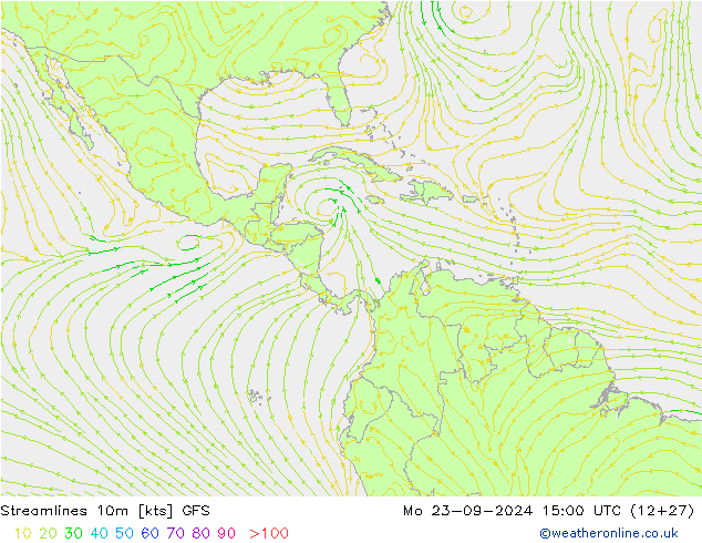 Ligne de courant 10m GFS lun 23.09.2024 15 UTC