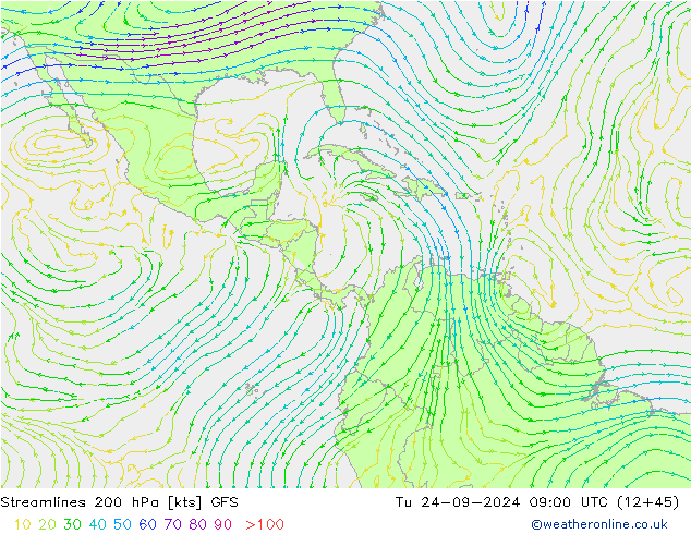 ветер 200 гПа GFS вт 24.09.2024 09 UTC