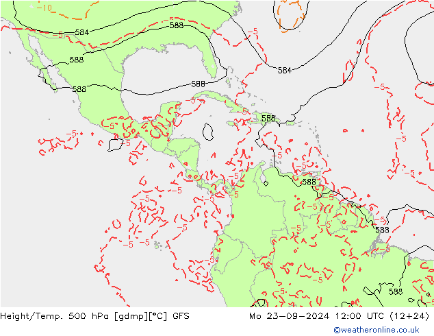 Z500/Rain (+SLP)/Z850 GFS Mo 23.09.2024 12 UTC