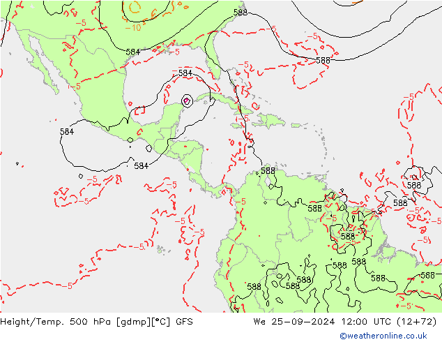 Z500/Rain (+SLP)/Z850 GFS Qua 25.09.2024 12 UTC