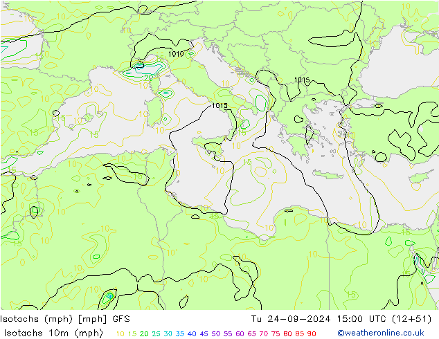 Isotachs (mph) GFS Tu 24.09.2024 15 UTC