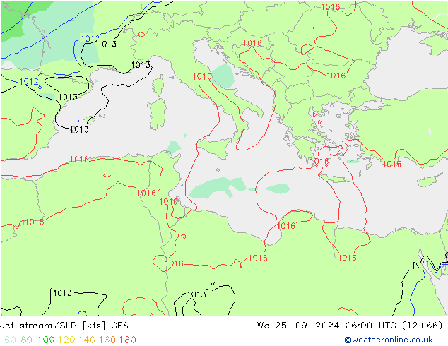 Jet stream GFS Qua 25.09.2024 06 UTC