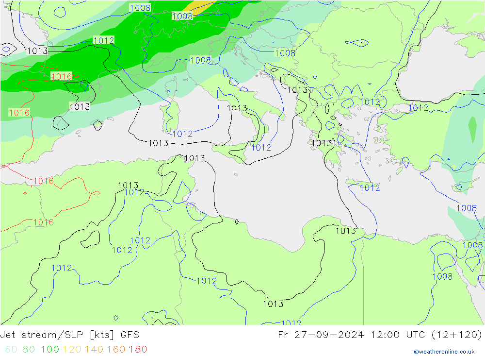 Straalstroom/SLP GFS vr 27.09.2024 12 UTC