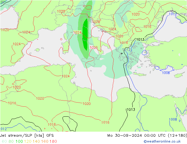 Jet Akımları/SLP GFS Pzt 30.09.2024 00 UTC