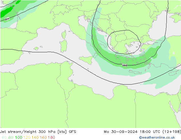 Corriente en chorro GFS lun 30.09.2024 18 UTC