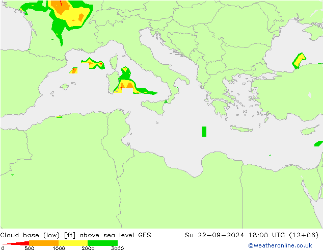 Cloud base (low) GFS Вс 22.09.2024 18 UTC