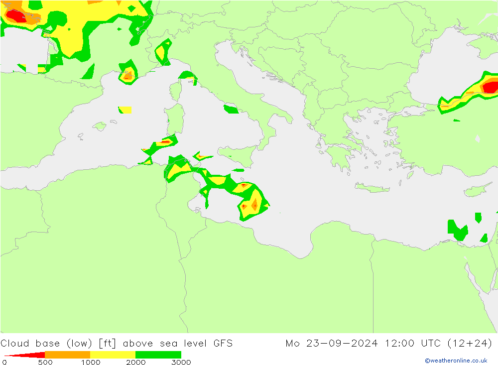 Cloud base (low) GFS Po 23.09.2024 12 UTC