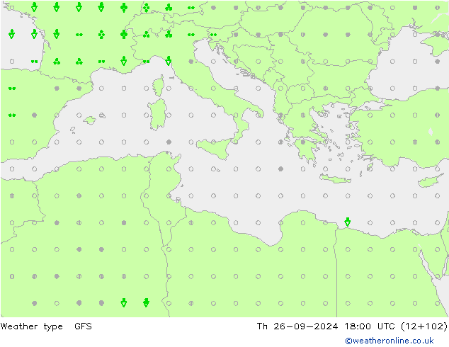 Tipo di precipitazione GFS gio 26.09.2024 18 UTC