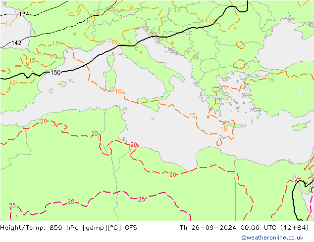 Yükseklik/Sıc. 850 hPa GFS Per 26.09.2024 00 UTC