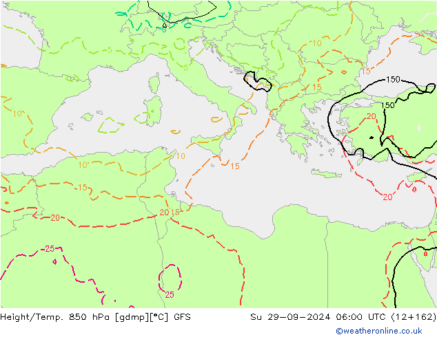 Z500/Yağmur (+YB)/Z850 GFS Paz 29.09.2024 06 UTC