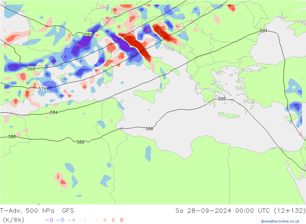 T-Adv. 500 hPa GFS Sa 28.09.2024 00 UTC