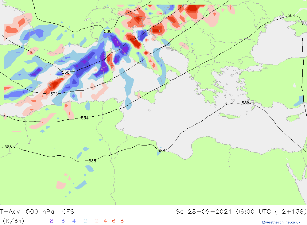 T-Adv. 500 hPa GFS za 28.09.2024 06 UTC