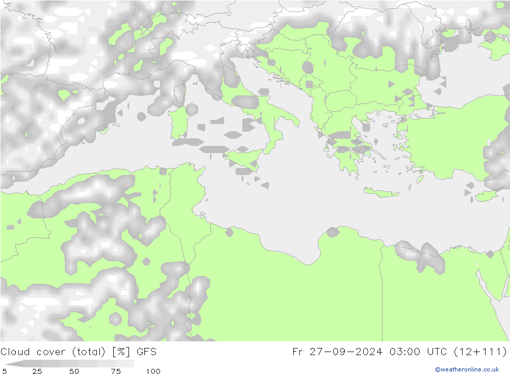 Nuages (total) GFS ven 27.09.2024 03 UTC