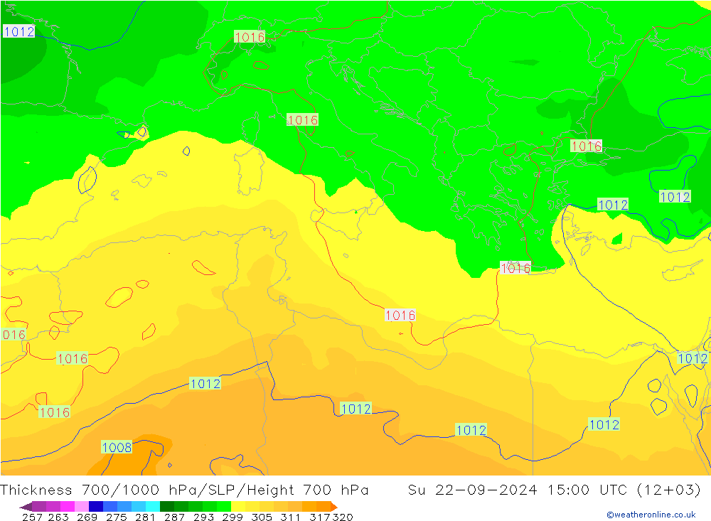 Thck 700-1000 гПа GFS Вс 22.09.2024 15 UTC