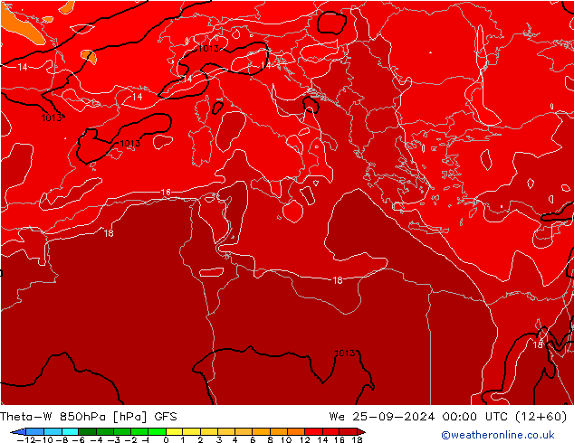 Theta-W 850hPa GFS We 25.09.2024 00 UTC